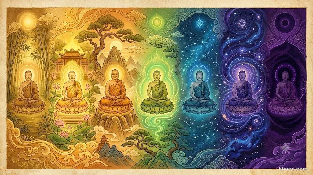 Bộ tượng Bát Chánh Đạo tượng trưng cho sự luyện tập tuệ, giới, định dẫn đến thiền định