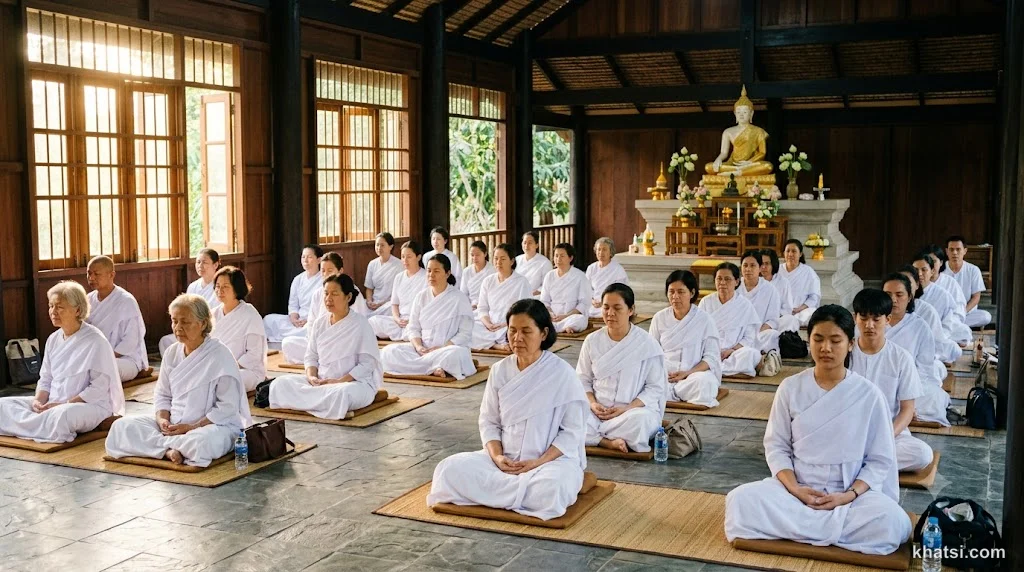 Phật tử thọ trai giới trong ngày Uposatha