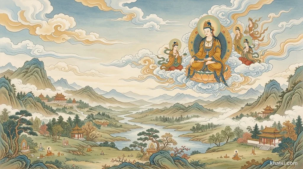 Ánh sáng giác ngộ chiếu rọi qua những phiến đá — biểu tượng sự thức tỉnh của Bồ-Tát hành động vô dự định.