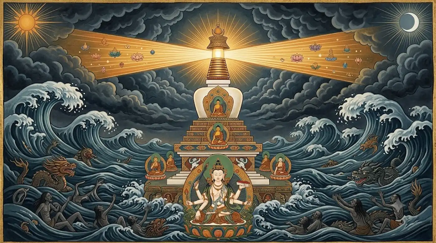 Trí tuệ Ba-la-mật (Bát-nhã) tỏa sáng như ngọn đăng định hướng cho hành trình vượt qua biển sinh tử luân hồi