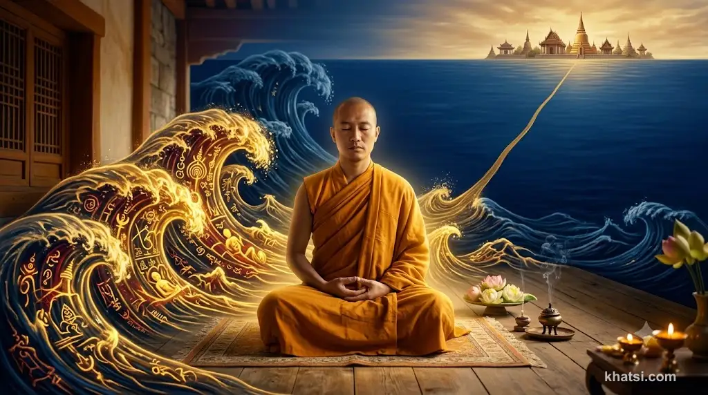 Lòng tham như những con sóng dục vọng vô tận, người tu an tịnh tâm không bị sóng cuốn