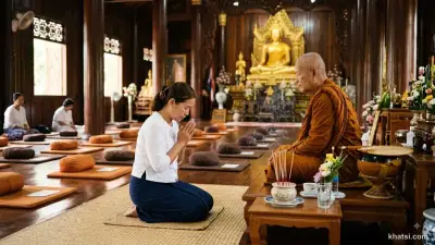 Cư sĩ Phật tử thọ Bát Quan Trai Giới trong chùa, không gian tĩnh lặng thanh tịnh