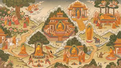 Cảnh hoàng hôn yên tĩnh tại chùa — biểu tượng sự dập tắt tham sân si (tạm)