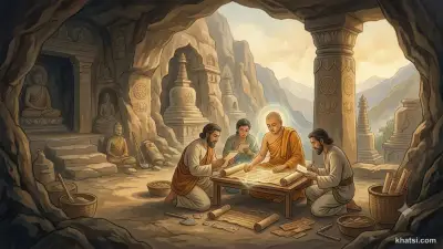 Bản thảo Gāndhārī cổ — những tờ giấy mai vàng với chữ viết cổ trên nền nâu