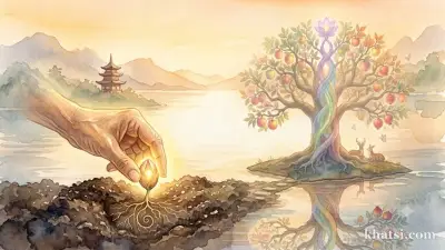 Hạt giống nảy mầm thành cây, biểu tượng luật nhân quả và nghiệp trong đạo Phật