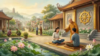 Hình ảnh tượng trưng cho sự cân bằng giữa lý thuyết Phật pháp và hành trì thực tế trong cuộc sống hàng ngày