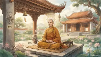 Sáu cửa vào của tâm thức — biểu tượng hạnh vi dẫn vào giác ngộ
