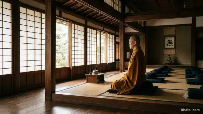 Sư thiền tọa trong thiền đường cổ kính, ánh sáng dịu nhẹ chiếu qua cửa sổ giấy