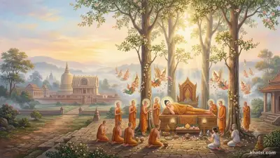 Bốn cây sa-la tại Kuśinagara chứng kiến bát-niết-bàn của Đức Phật
