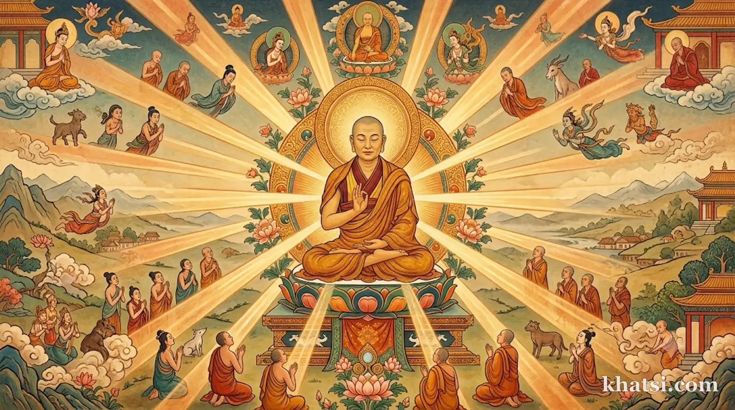 Hình ảnh biểu tượng tâm từ: ngọn lửa từ bi, hình ảnh ánh sáng rực rỡ từ trái tim